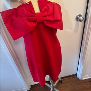 Express Bold Red Strapless Dress with Bow